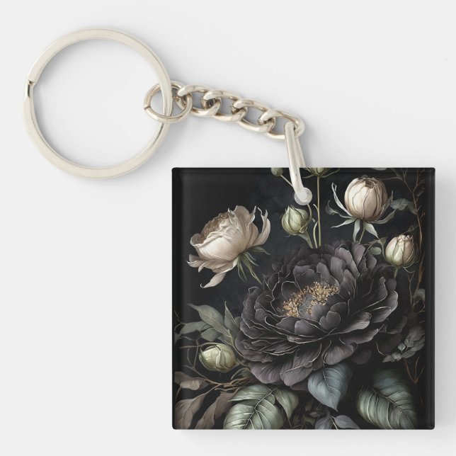  Gothic Rose Arrangement Black Flower Key Ring (Front)