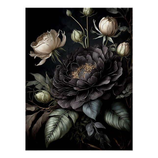  Gothic Rose Arrangement Black Flower Poster (Front)