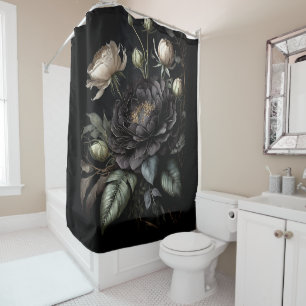 Gothic Rose Arrangement Black Flower Shower Curtain