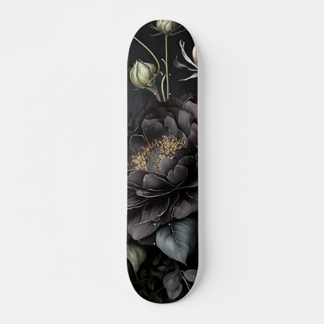  Gothic Rose Arrangement Black Flower Skateboard (Front)