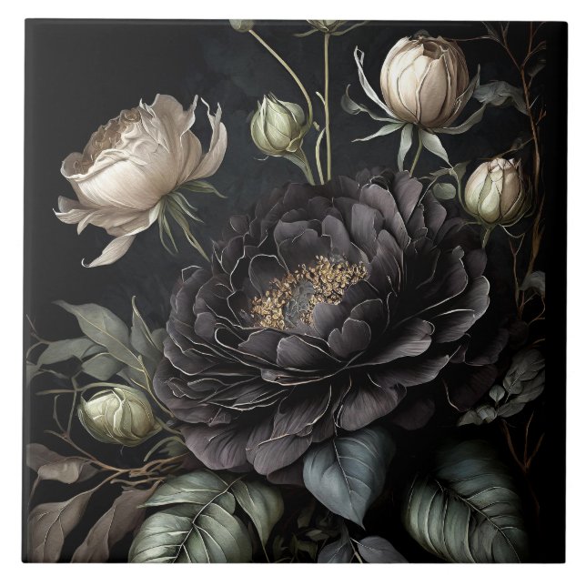  Gothic Rose Arrangement Black Flower Tile (Front)