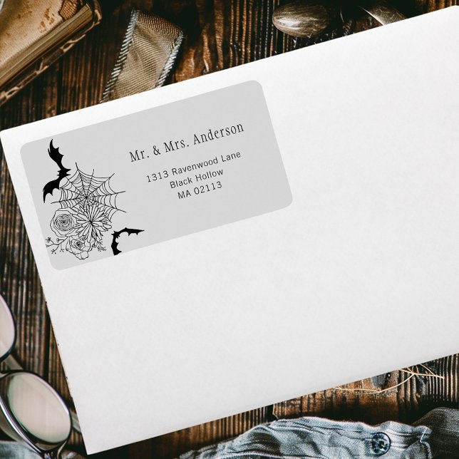 Gothic Rose Bat Spiderweb Grey Wedding Address Label (Creator Uploaded)