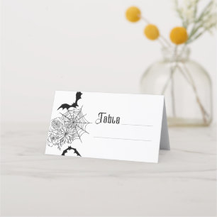 Gothic Rose Bat Spiderweb Wedding Place Card