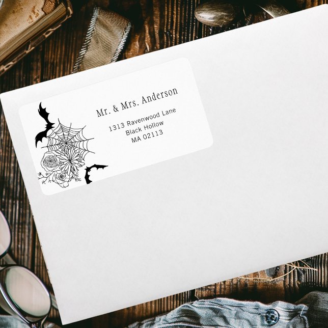 Gothic Rose Bat Spiderweb Wedding Return Address Label (Creator Uploaded)