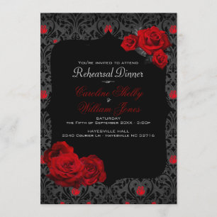 Gothic Rose Black and Red Rehearsal Dinner Invitation