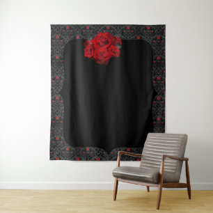 Gothic Rose Black and Red Romantic Backdrop Tapestry