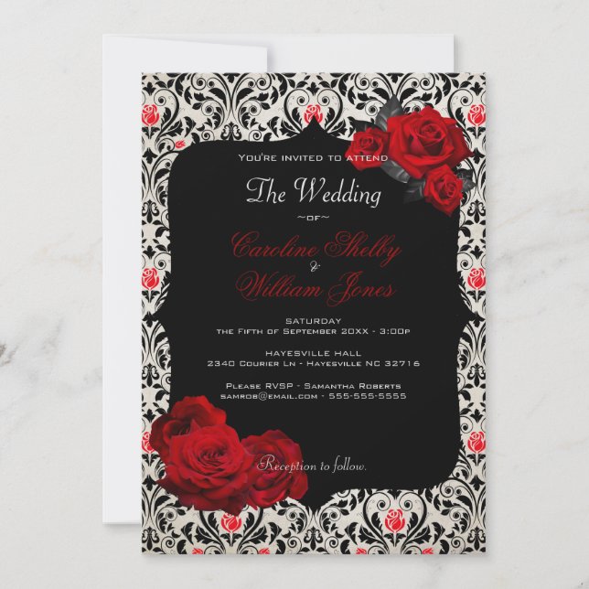 Gothic Rose Black and Red Wedding Invitation (Front)
