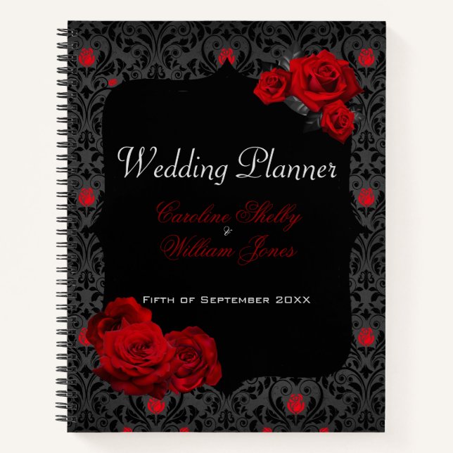 Gothic Rose Black and Red Wedding Planner Notebook (Front)