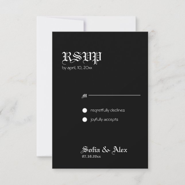 Gothic rose black elegant wedding Response Card (Front)