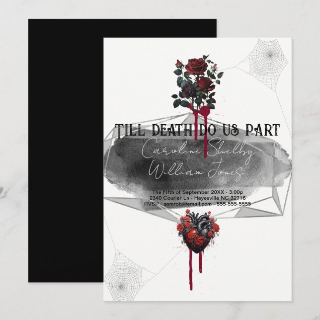Gothic Rose Black Red Heart Blood Drip Invitation (Front/Back)