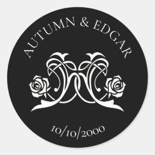 Gothic Rose Black White Wedding Classic Round Sticker