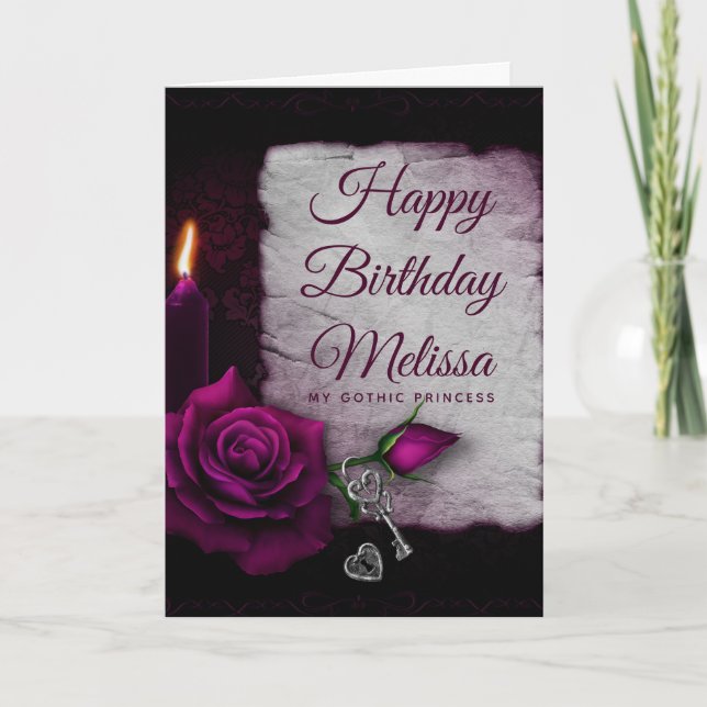 Gothic Rose, Candle and Locket Birthday Card (Front)