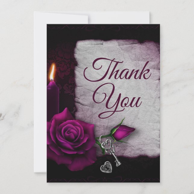 Gothic Rose, Candle and Locket Party Thank You Card (Front)