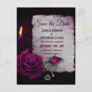 Gothic Rose, Candle and Locket Save the Date Postcard