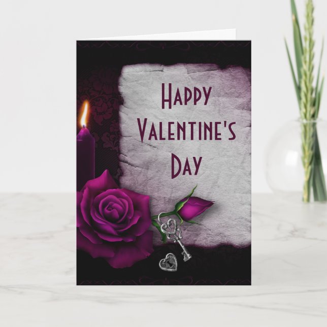 Gothic Rose, Candle and Locket Valentine's Day Card (Front)