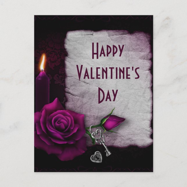 Gothic Rose, Candle and Locket Valentine's Day Postcard (Front)