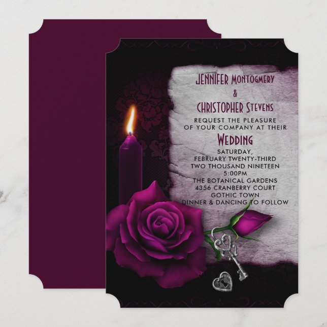Gothic Rose Candle and Locket Wedding Invitation (Front/Back)