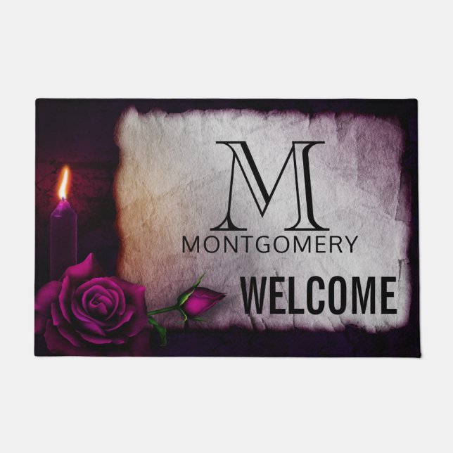 Gothic Rose, Candle, and Parchment Monogram Doormat (Front)