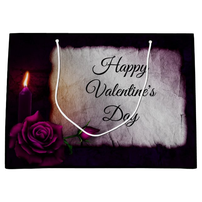 Gothic Rose, Candle, and Parchment Valentine's Large Gift Bag (Front)