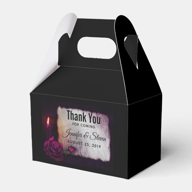 Gothic Rose, Candle, and Parchment Wedding Favour Box (Front Side)
