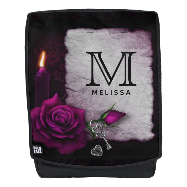 Gothic Rose, Candle, Parchment and Locket Monogram Backpack (Front)