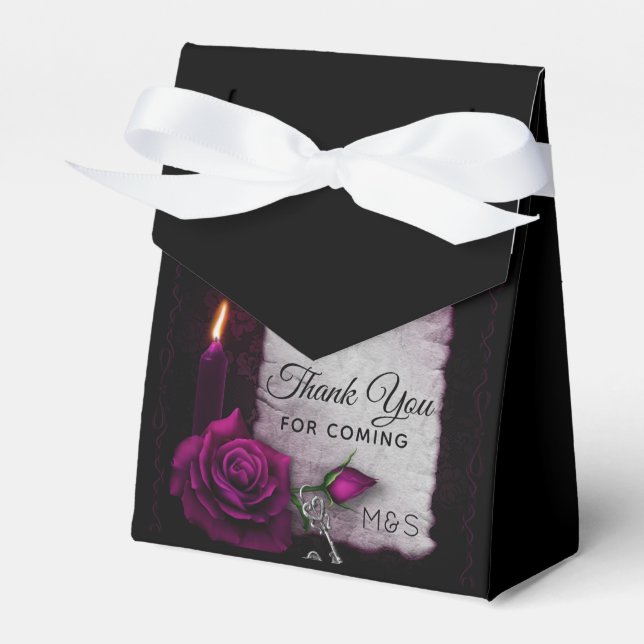 Gothic Rose, Candle, Parchment and Locket Wedding Favour Box (Front Side)
