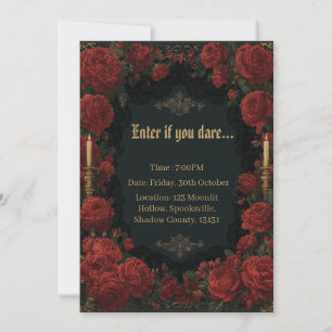 Gothic Rose Floral Frame with Golden Candles Invitation