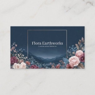 Gothic Rose Frame Starry Night Mountain Landscape Business Card