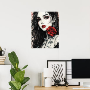 Gothic Rose Halloween Elegant Vampire Girl Art Poster