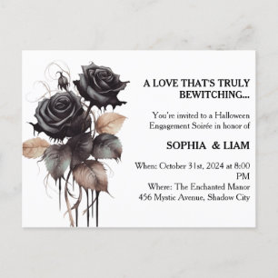 Gothic Rose Halloween Engagement Party Invitation Postcard