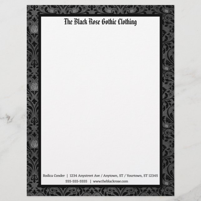 Gothic Rose in Black and Grey Custom Letterhead (Front)