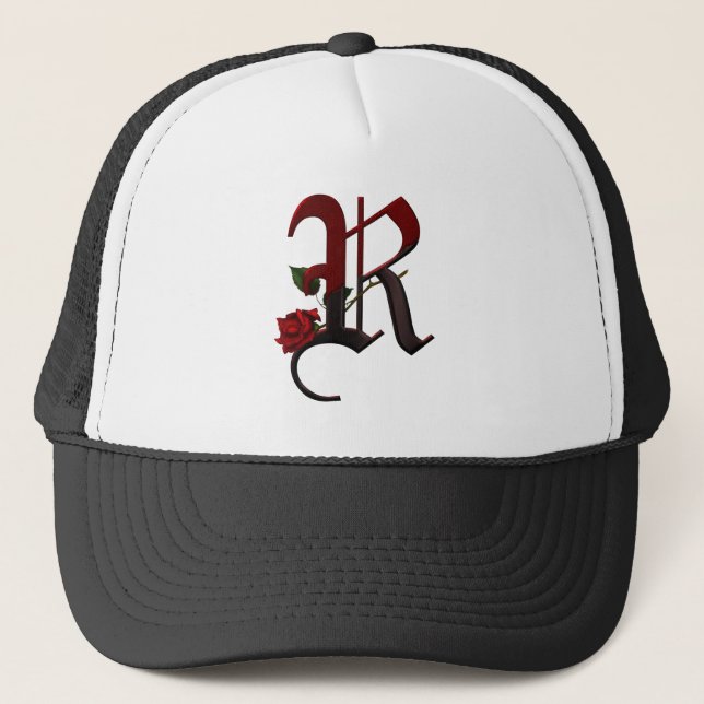 Gothic Rose Monogram R Trucker Hat (Front)