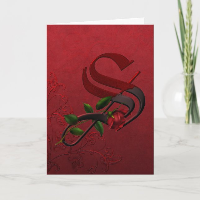 Gothic Rose Monogram S Note Card (Front)
