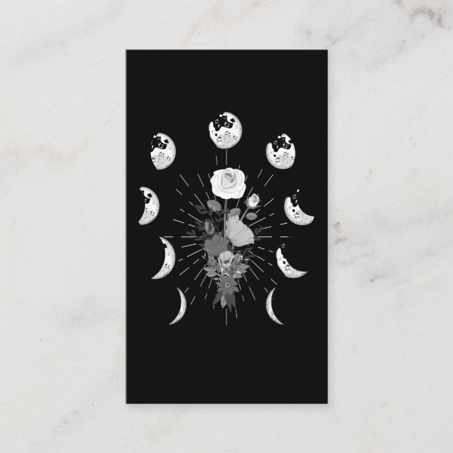Gothic Rose Moon phases Witchy Crescent Business Card (Front)
