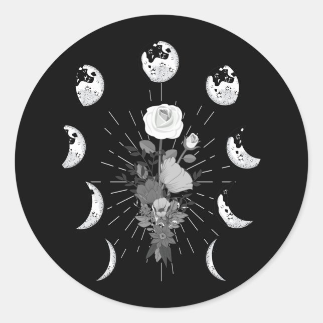 Gothic Rose Moon phases Witchy Crescent Classic Round Sticker (Front)