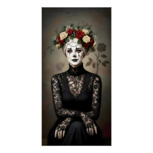 Gothic Rose Queen – Dark Romantic Art with Skeleto Poster