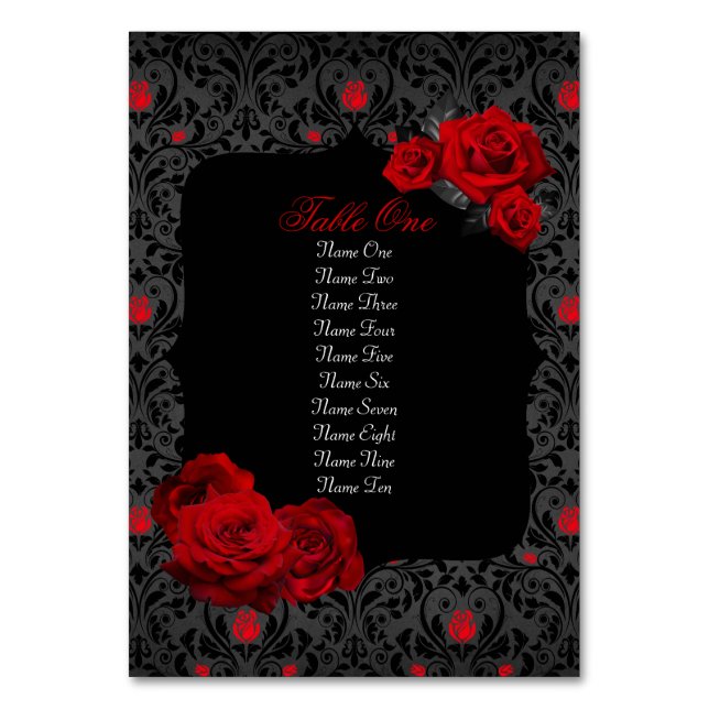 Gothic Rose Red and Black Table Number (Front)