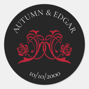 Gothic Rose Red Black Wedding Classic Round Sticker