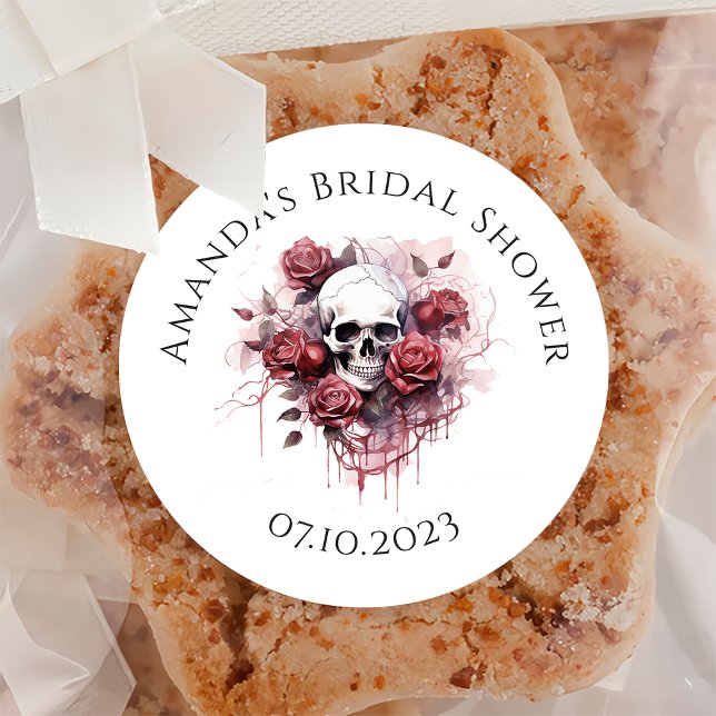 Gothic Rose Skull Bridal Shower Thank You  Classic Round Sticker (Creator Uploaded)