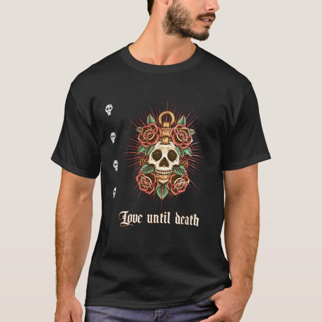 Gothic Rose skull Tattoo graphics  T-Shirt (Front)