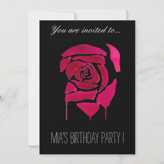 Gothic rose teenage girl birthday party invitation (Front)
