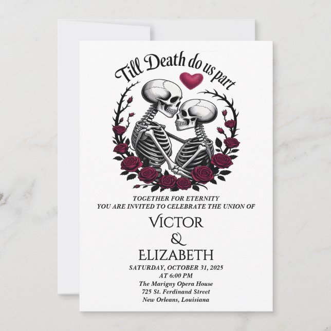 Gothic Rose Till Death Do Us Part Skeleton Wedding Invitation (Front)