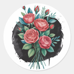 Gothic Rose Wedding Frame Classic Round Sticker