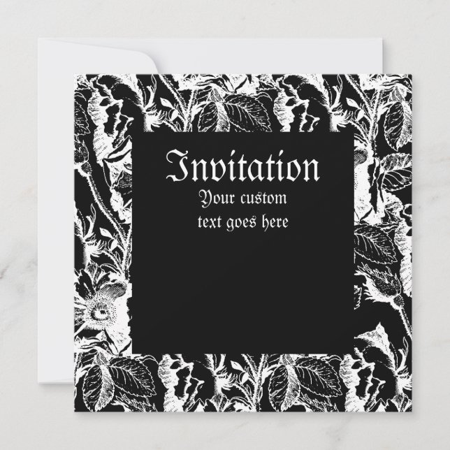 Gothic Rose White on Black Square Invitation (Front)
