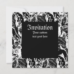 Gothic Rose White on Black Square Invitation