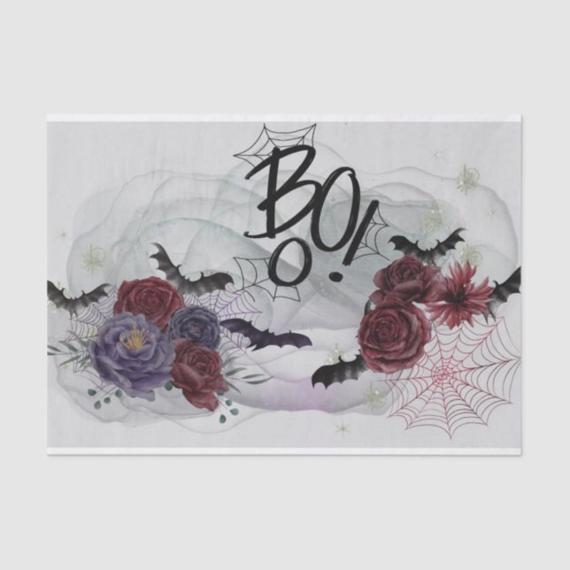 Gothic Roses Bats Boo Halloween Tissue Paper (Front)