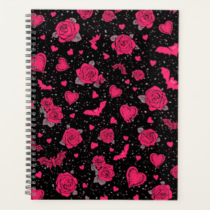 Gothic Roses & Bats Pattern Hot Pink Dark Romanc Planner