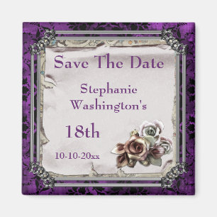 Gothic Roses & Black Damask 18th Save The Date Magnet