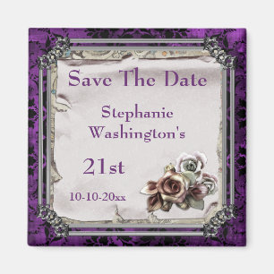 Gothic Roses & Black Damask 21st Save The Date Magnet