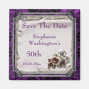 Gothic Roses & Black Damask 50th Save The Date Magnet